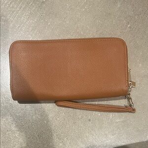 a new day Tan Leather Wristlet